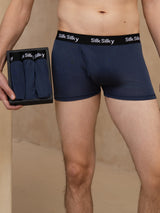 [Mørke blå] SilkSilky-NO 100% Silk Jersey Undertøy for Menn 001