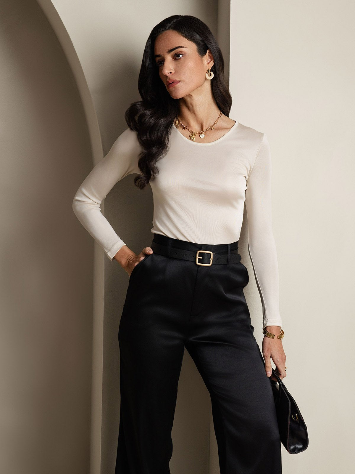 [Beige] SilkSilky-NO Silke Womens T-Shirt 006