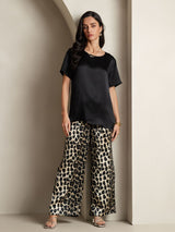 [Multi] SilkSilky-NO Pure Silk Short Sleeve Round Neck Pyjamas for Kvinner 007