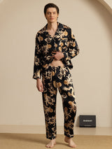 [Svart Drage] SilkSilky-NO Long Sleeve Lapel Collar Pyjamas for menn 007