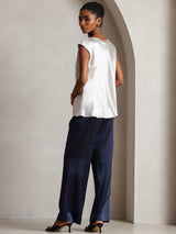 [Lysegrå] SilkSilky-NO Cap Sleeve Cowl Neck T-skjorte for Kvinner 004