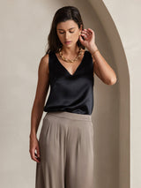 [Svart] SilkSilky-NO Sleeveless V Neck Camisole Topp 003
