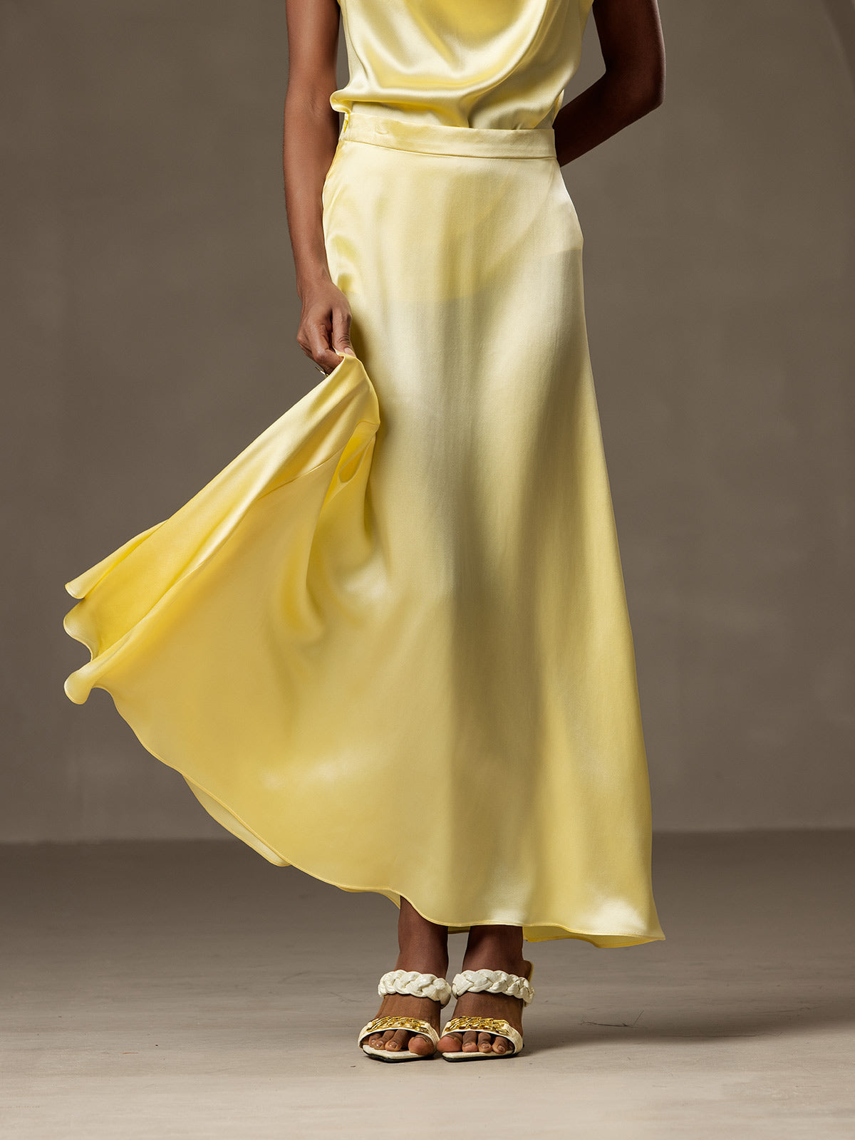 [Lys Gul] SilkSilky-NO 19Momme Silke Skirt 001