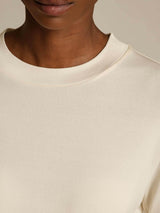 [Beige] SilkSilky-NO Halv erme Crew Neck T-skjorte for Kvinner 004