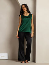 [Mørk Grønn] SilkSilky-NO Sleeveless Round Neck Camisole Topp 009