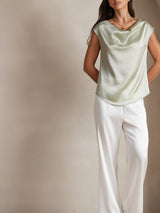 [Lysegrønn] SilkSilky-NO Cap Sleeve Cowl Neck T-skjorte for Kvinner 004