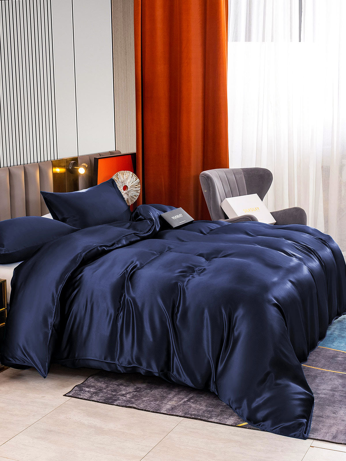 [Mørke blå] SilkSilky-NO 22Momme Bedding Set 003