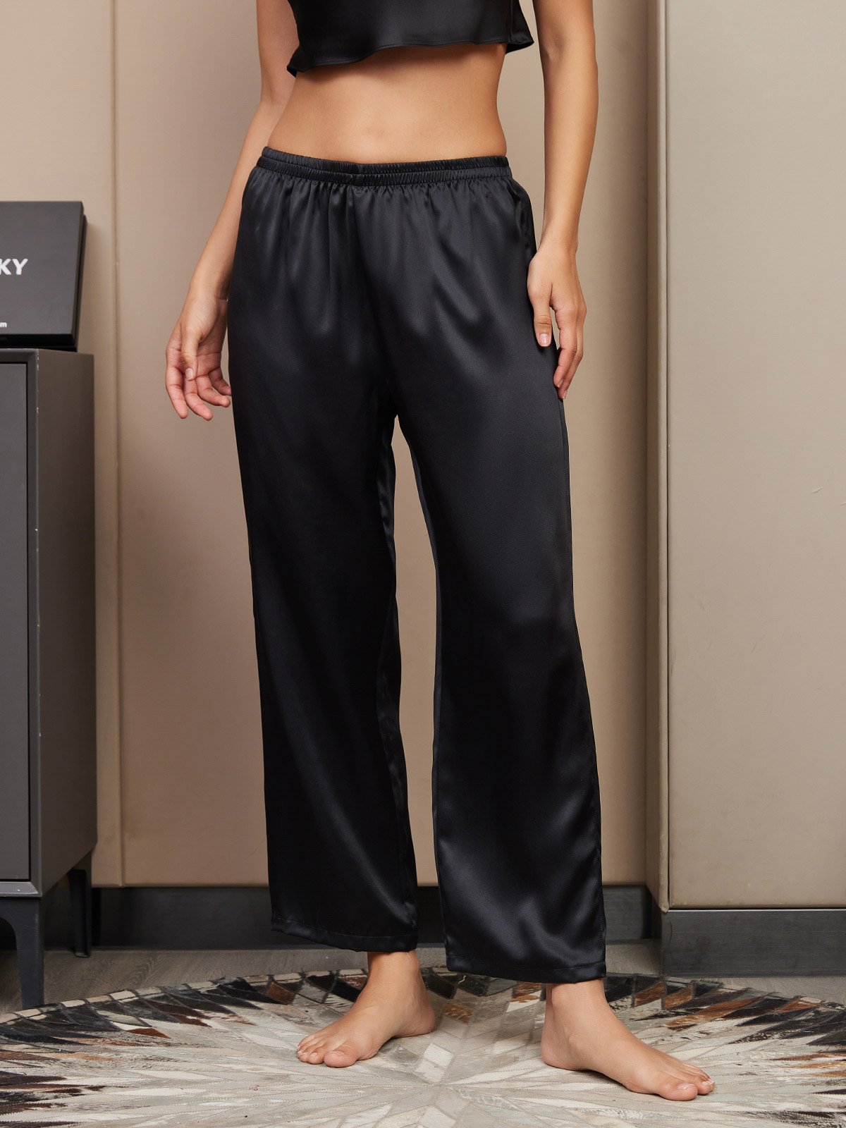 [Svart] SilkSilky-NO Womens Sleep Bottoms 001