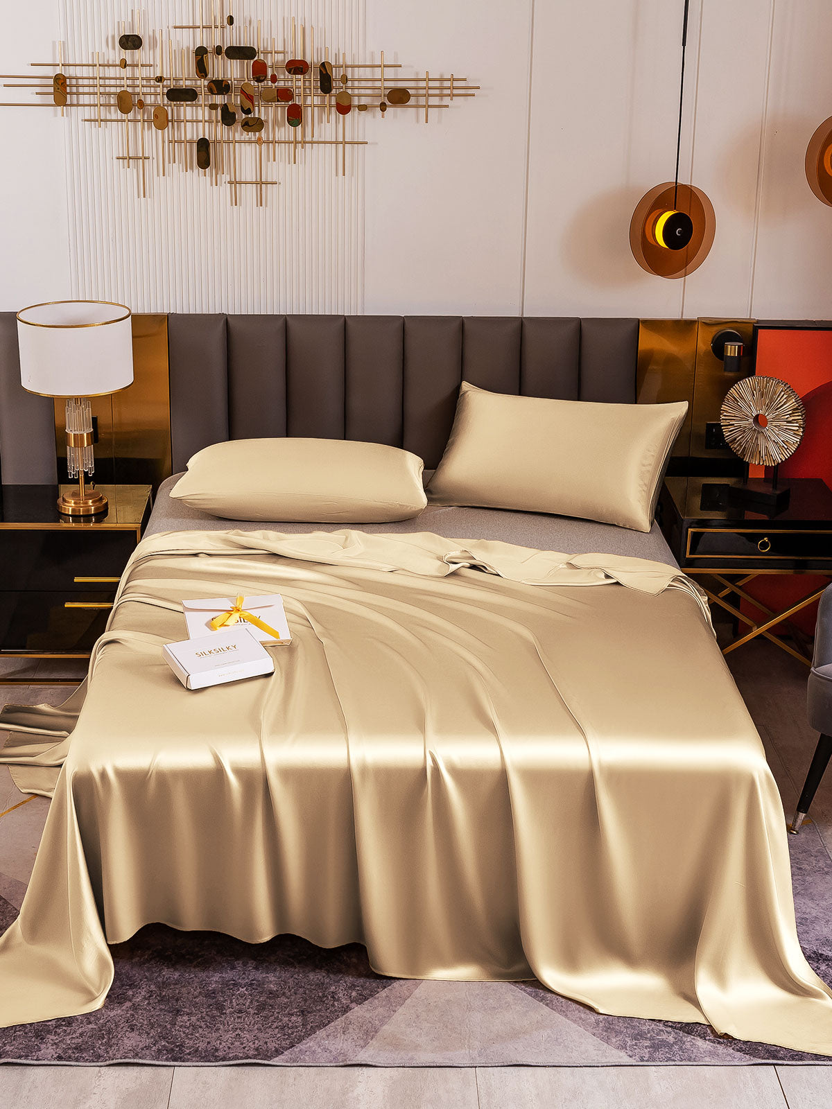 [Beige] SilkSilky-NO 19Momme Bedding Set 002