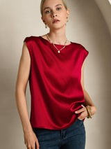 [Vin] SilkSilky-NO Cap Sleeve Round Neck T-skjorte for Kvinner 003
