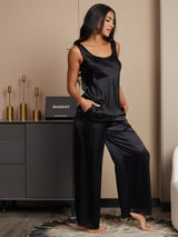 [Svart] SilkSilky-NO Ermeløs Firkantet Hals Camisole sett 004