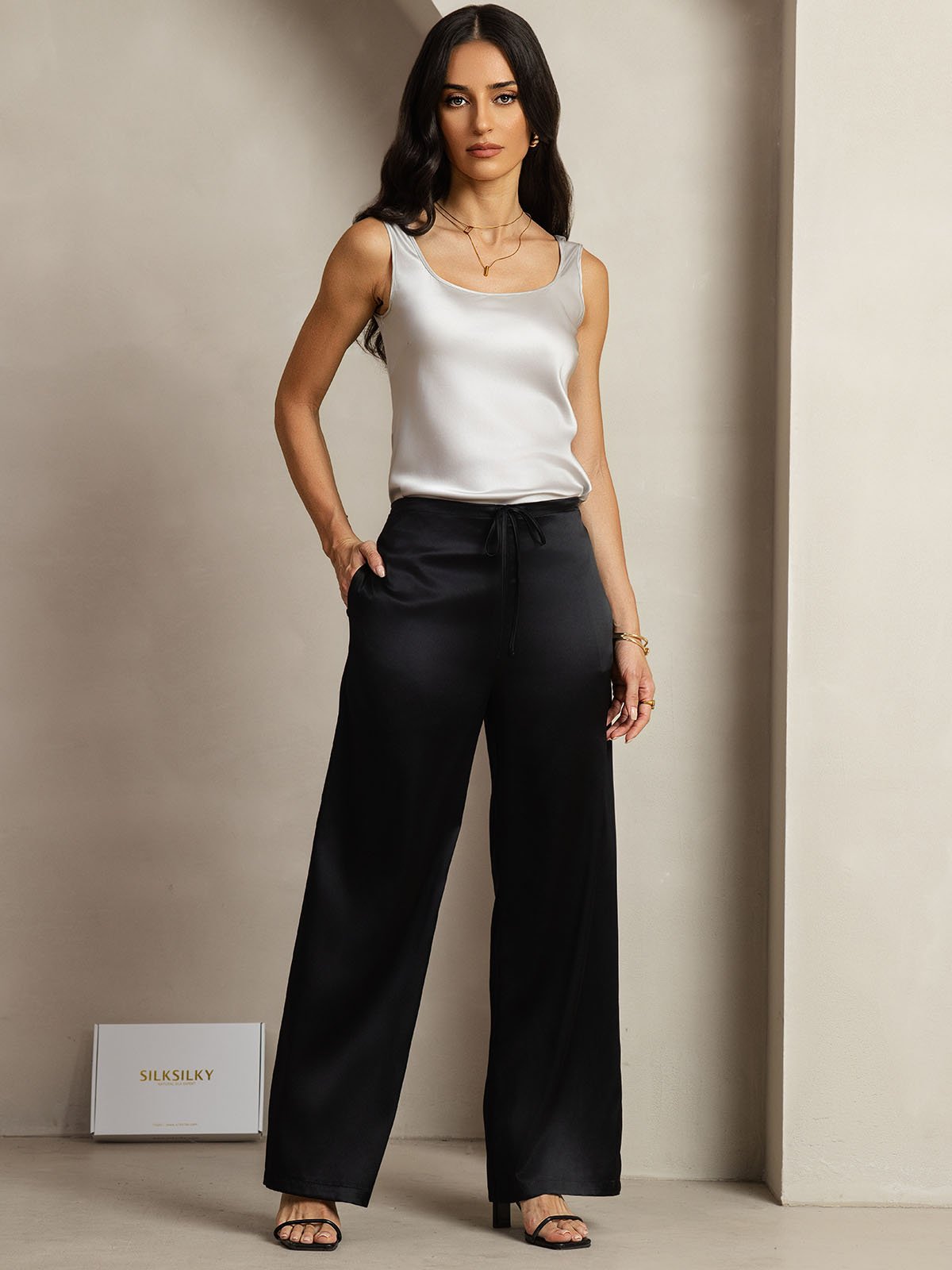 [Svart] SilkSilky-NO 19Momme Silke Womens Pants 006