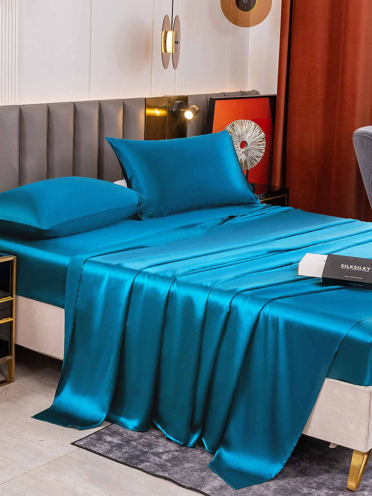[Blågrønn] SilkSilky-NO 19Momme Bedding Set 003