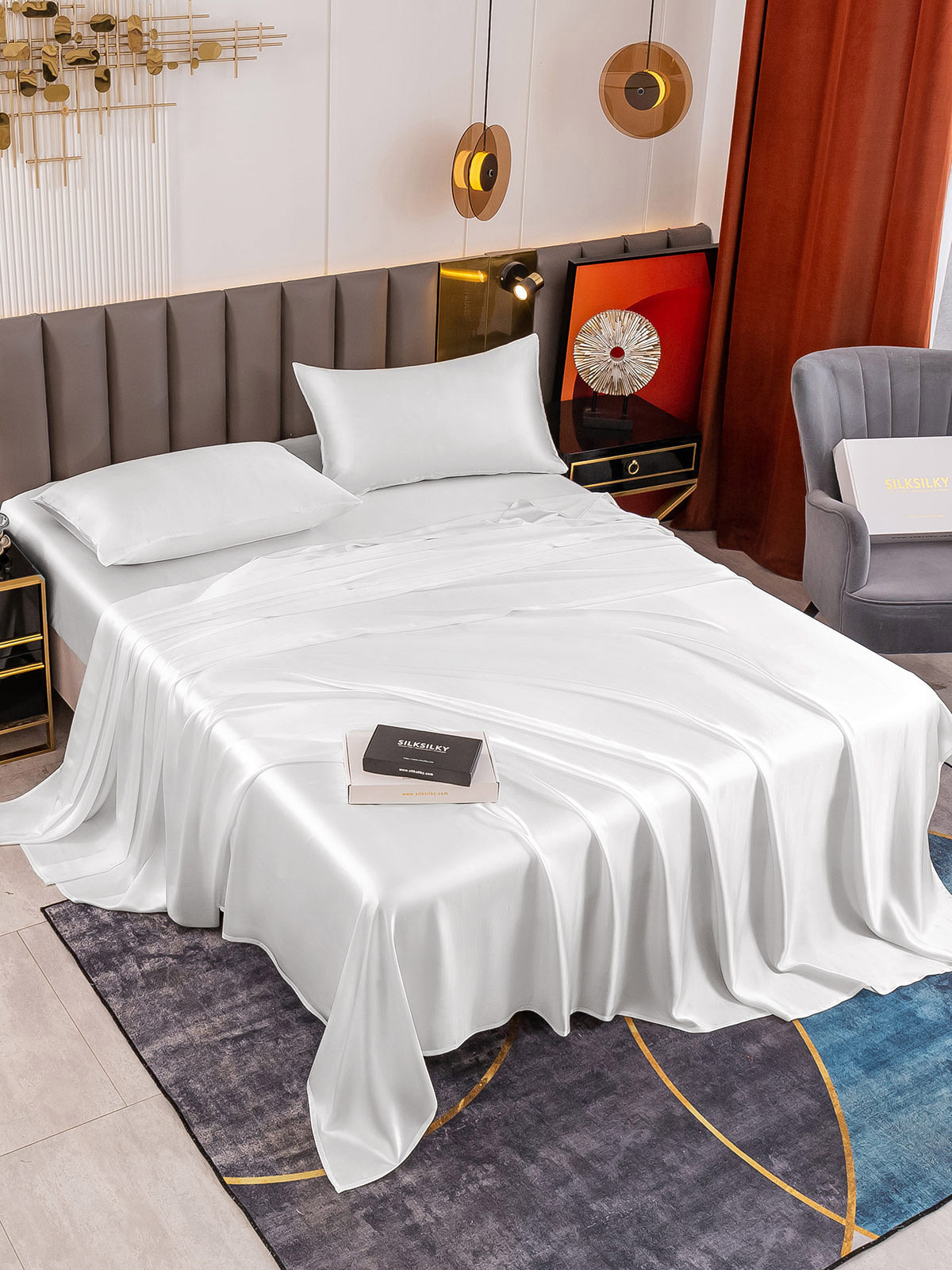 [Hvit] SilkSilky-NO 19Momme Pure Silk Bedding Set 001