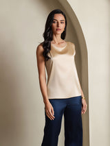 [Champagne] SilkSilky-NO Sleeveless Round Neck Camisole Topp 001