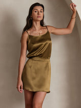 [Brun] SilkSilky-NO 19Momme Spaghetti Stropp Dyp Rund Halsutringning Camisole Topp 004