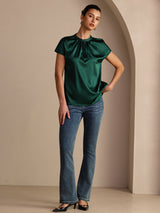 [Mørk Grønn] SilkSilky-NO Short Sleeve Blouse 006