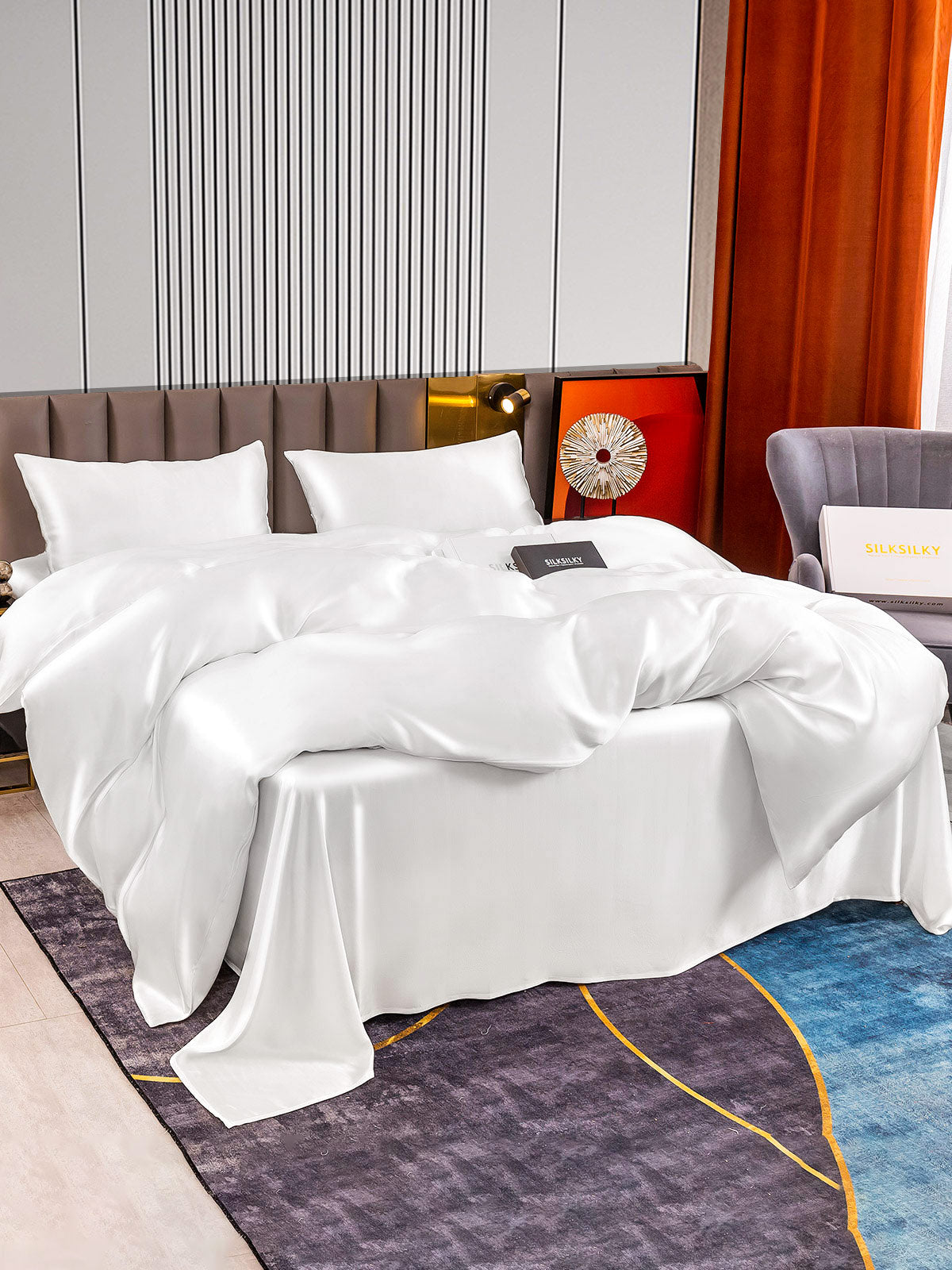 [Hvit] SilkSilky-NO 22Momme Bedding Set 004