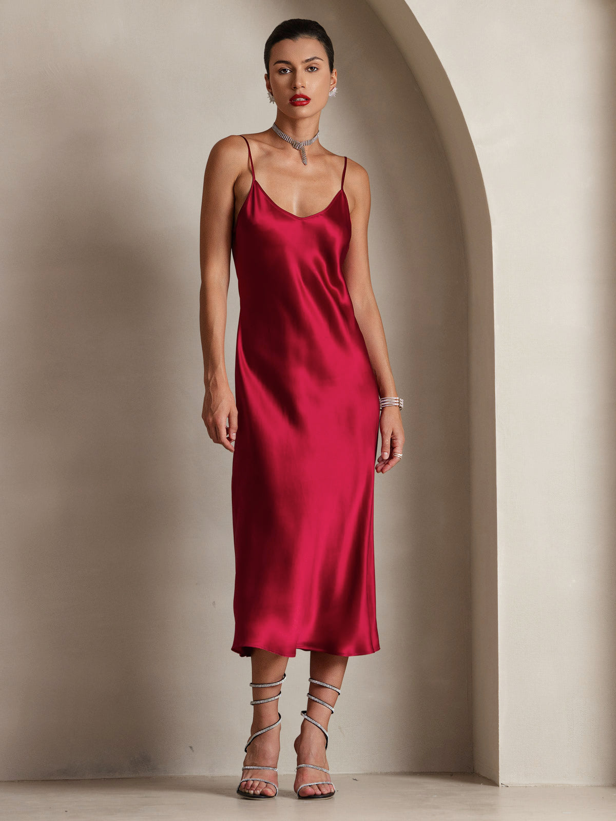 [Vin] SilkSilky-NO Pure Silk Sleeveless Round Neck Kjole 004
