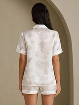 [Kremblomster] SilkSilky-NO Short Sleeve Notch Collar Pyjamas for Kvinner 002