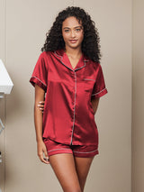 [Vin] SilkSilky-NO Short Sleeve Lapel Collar Pyjamas for Kvinner 001