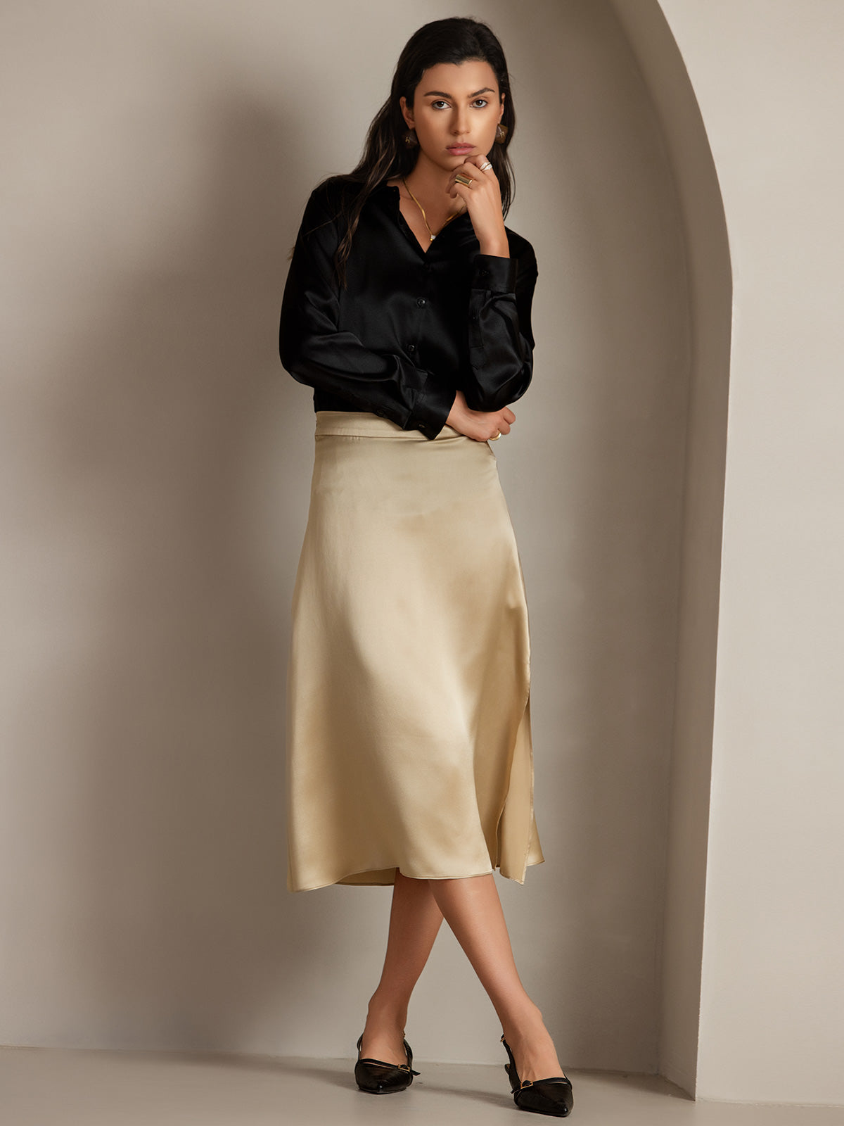 [Champagne] SilkSilky-NO 19Momme Silke Skirt 007