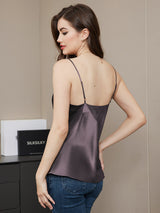 [Lilla Grå] SilkSilky-NO Spaghetti Strap V Neck Camisole Topp 002