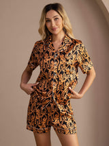 [Svart Tiger] SilkSilky-NO Short Sleeve Lapel Collar Pyjamas for Kvinner 005