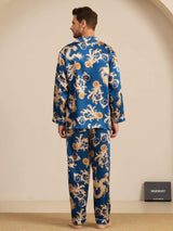 [Navy Drage] SilkSilky-NO Long Sleeve Lapel Collar Pyjamas for menn 002