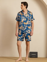 [Navy Drage] SilkSilky-NO Short Sleeve Lapel Collar Pyjamas for menn 007