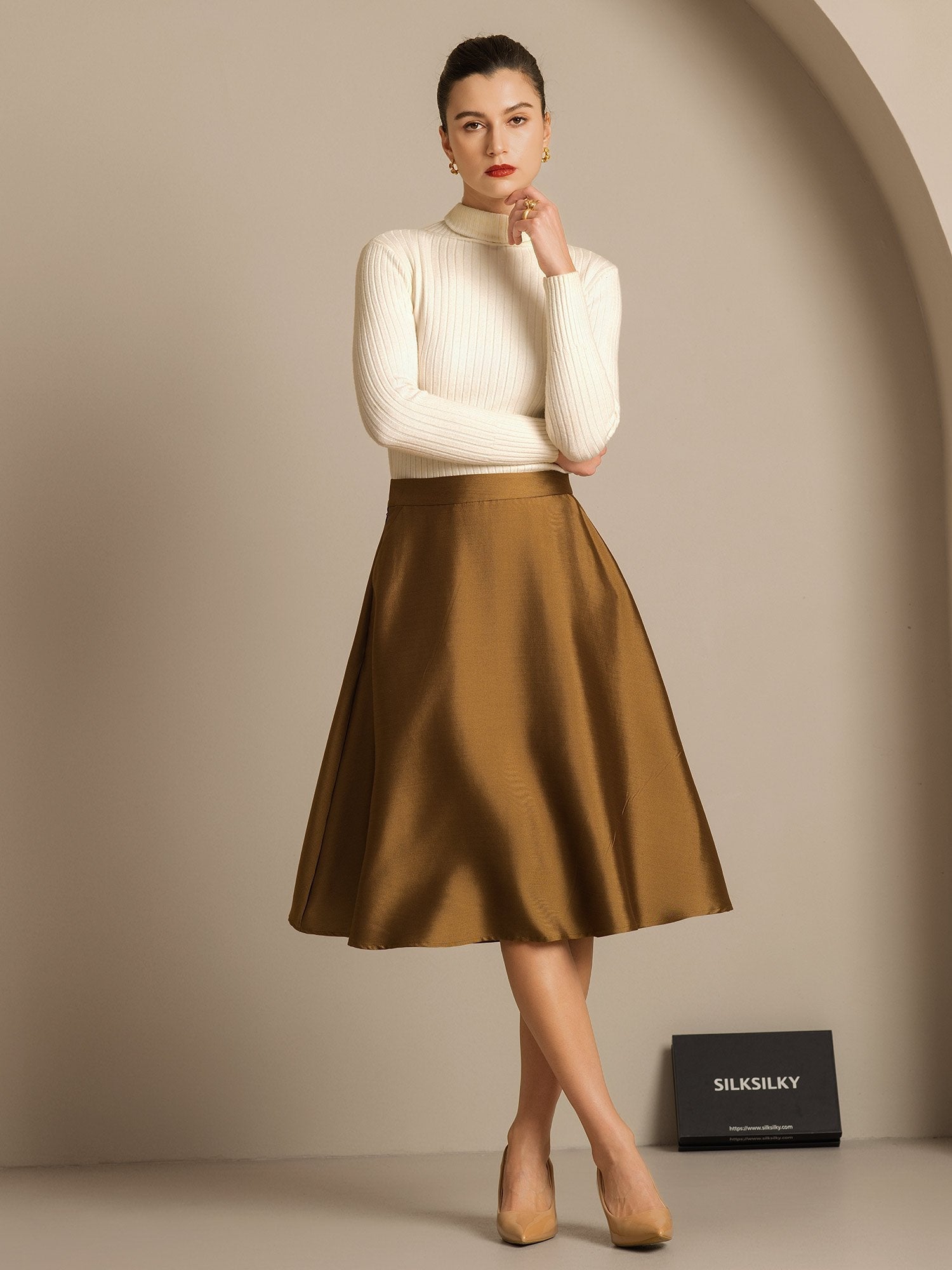 [Bronse] SilkSilky-NO 32Momme Silk-Wool Blend Skirt 006,