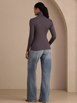 [Mørkegrå] SilkSilky-NO Long Sleeve Turtle Neck T-skjorte for Kvinner 002