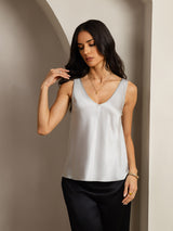 [Sølv] SilkSilky-NO Sleeveless V Neck Camisole Topp 001