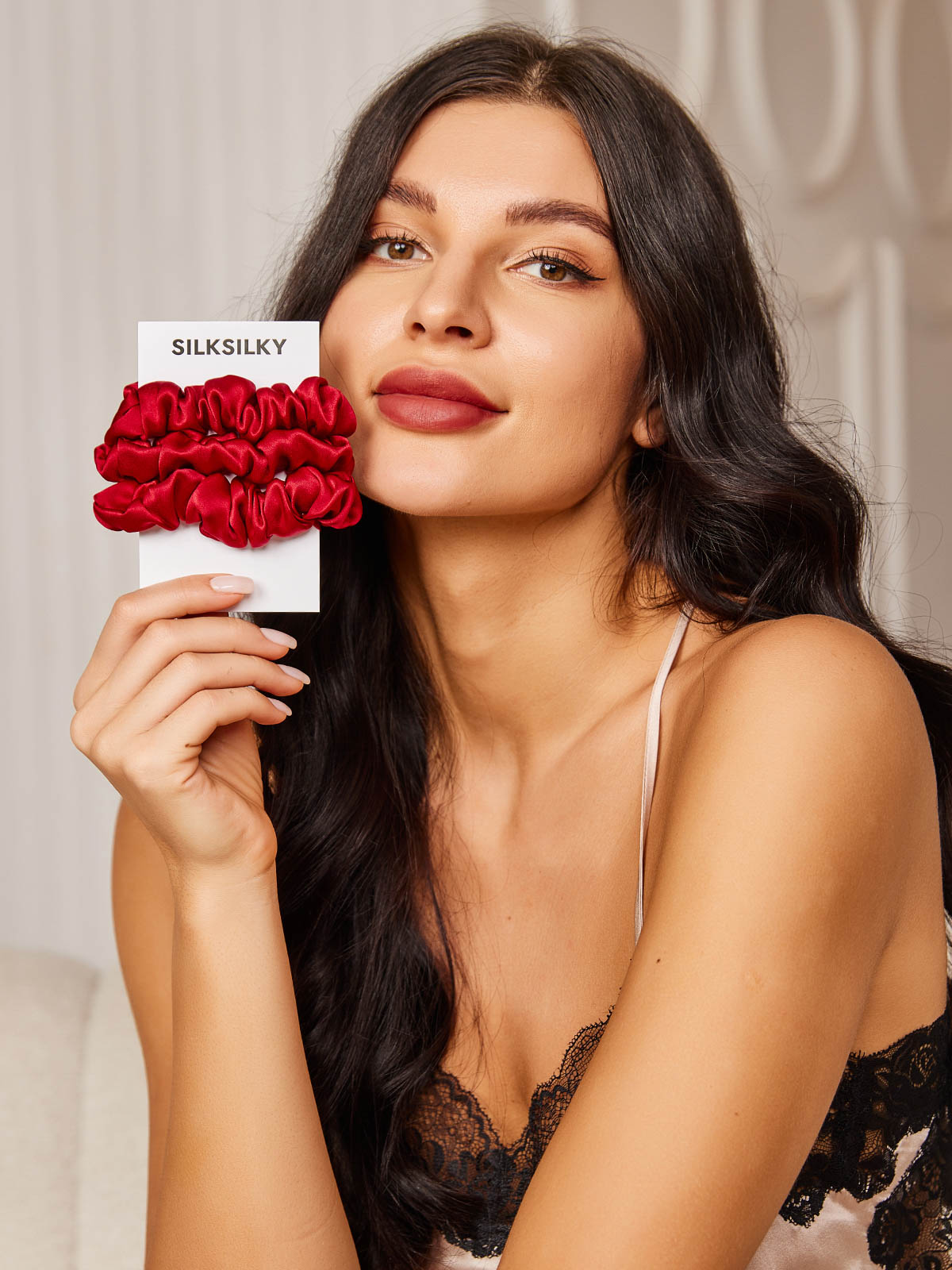 [Rød] SilkSilky-NO 19Momme Scrunchie 002