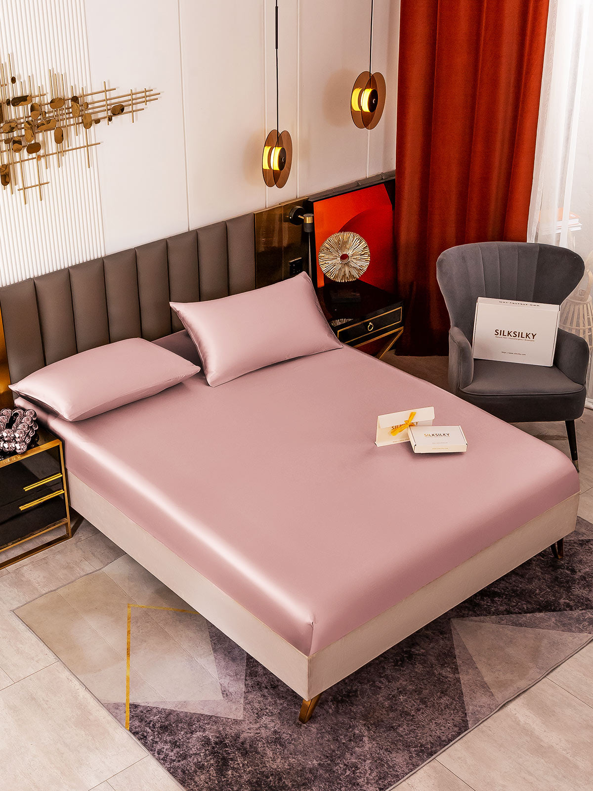 [Blek Mauve] SilkSilky-NO 19Momme Bedding Set 001