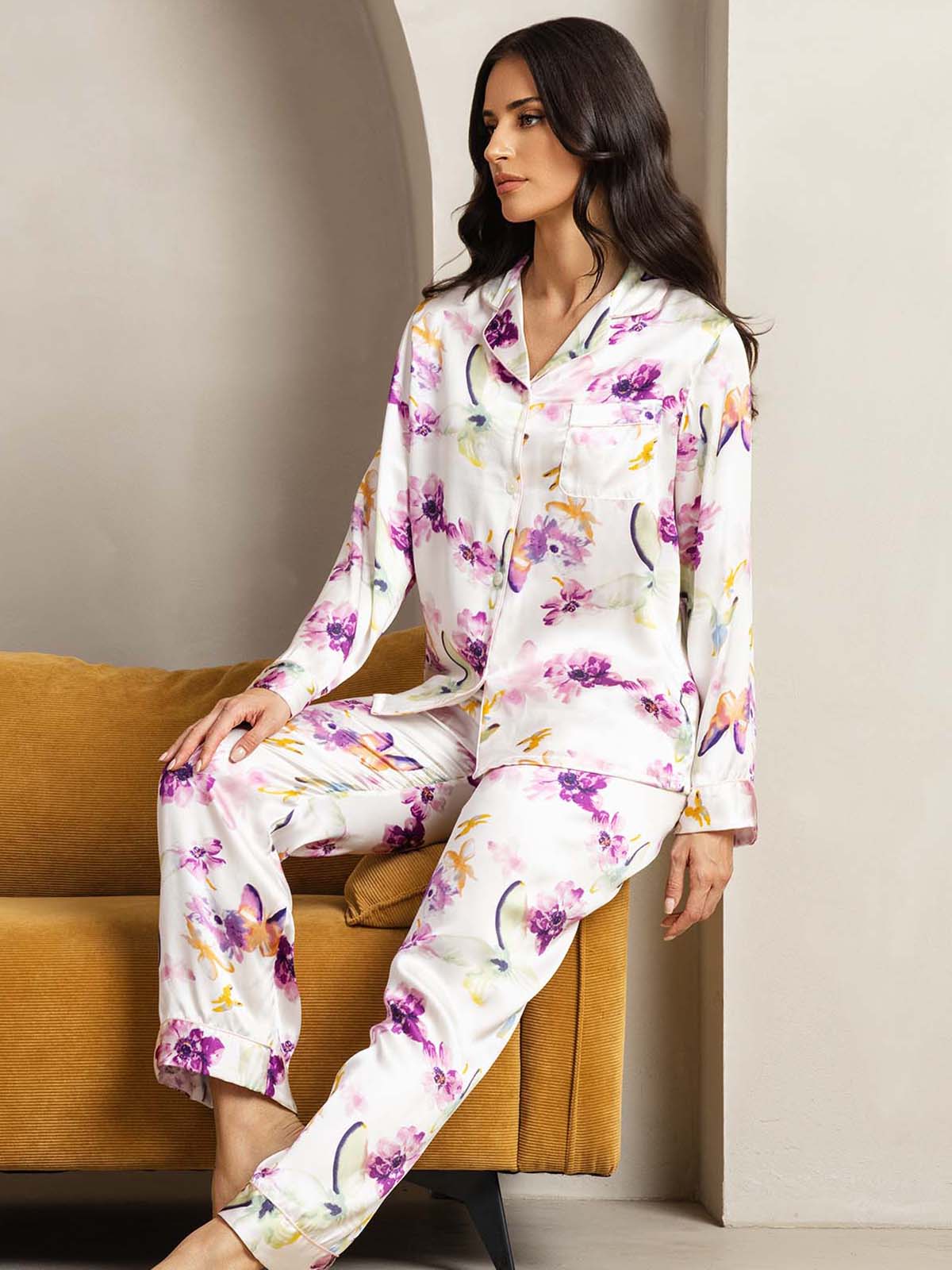 [Akvarellblomster] SilkSilky-NO Womens Pajamas 005