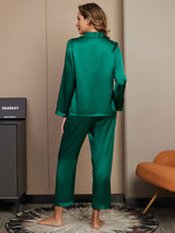 [Grønn] SilkSilky-NO Long Sleeve Lapel Collar Pyjamas for Kvinner 002