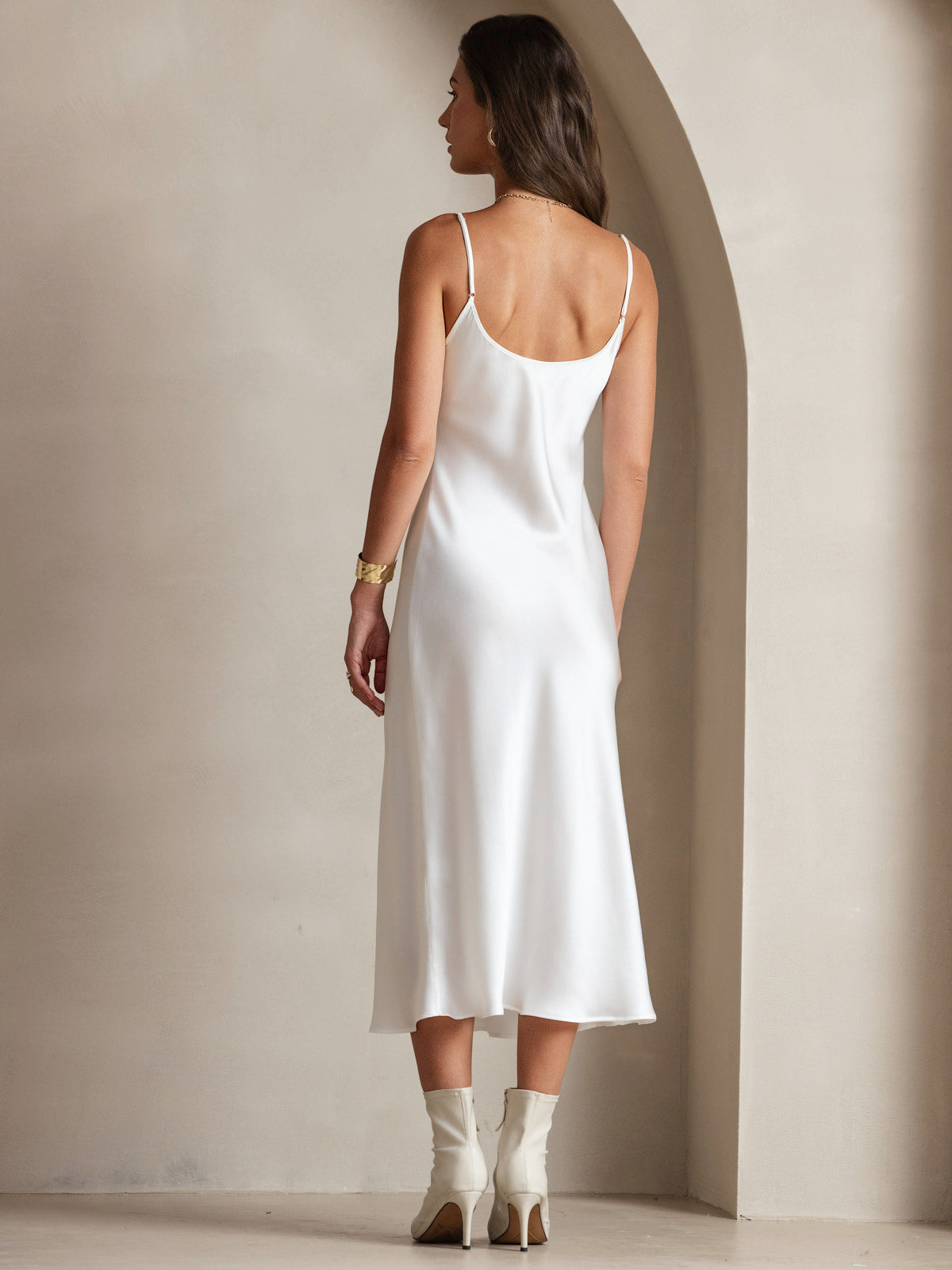 [Hvit] SilkSilky-NO Pure Silk Sleeveless Round Neck Kjole 002