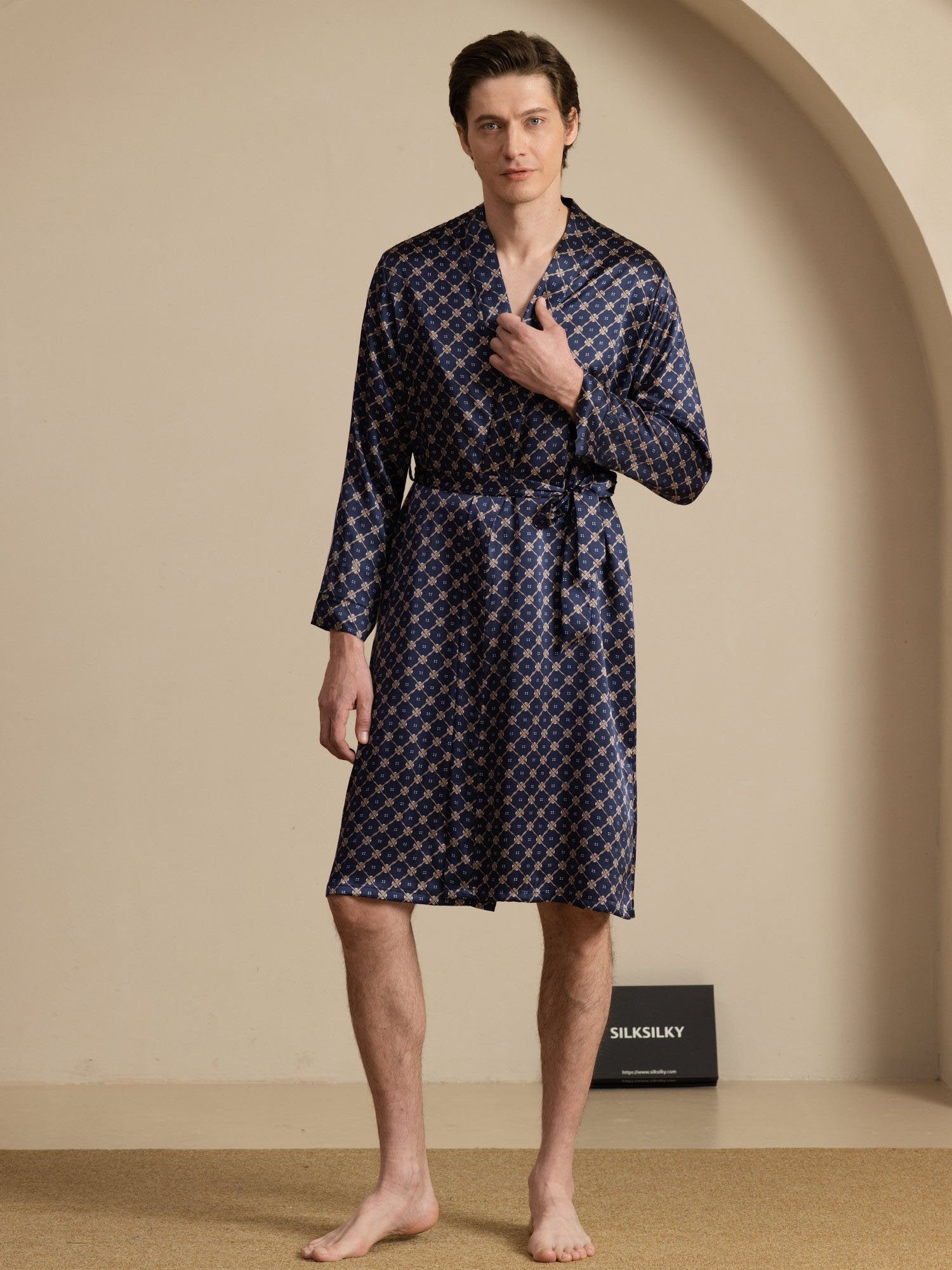 [Marine Kjede] SilkSilky-NO Long Sleeve Mens Robe 001
