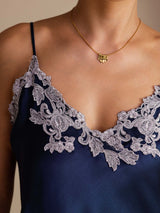 [Mørke blå] SilkSilky-NO Spaghetti Strap V Neck Camisole Topp 005