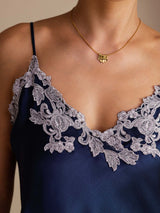 [Mørke blå] SilkSilky-NO Spaghetti Strap V Neck Camisole Topp 005