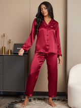 [Vin] SilkSilky-NO Long Sleeve Lapel Collar Pyjamas for Kvinner 001