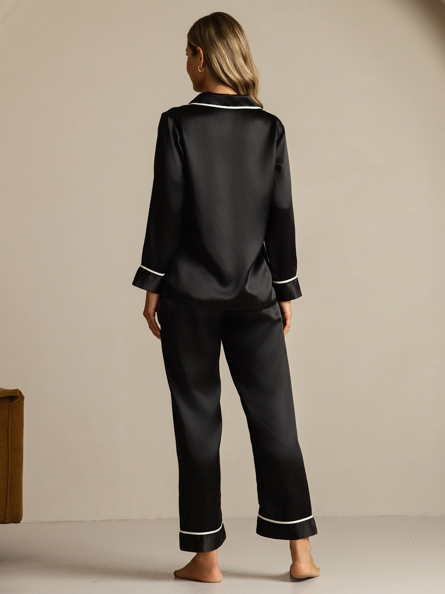 [Svart] SilkSilky-NO Silke Womens Pajamas 002