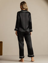[Svart] SilkSilky-NO Long Sleeve Lapel Collar Pyjamas for Kvinner 002