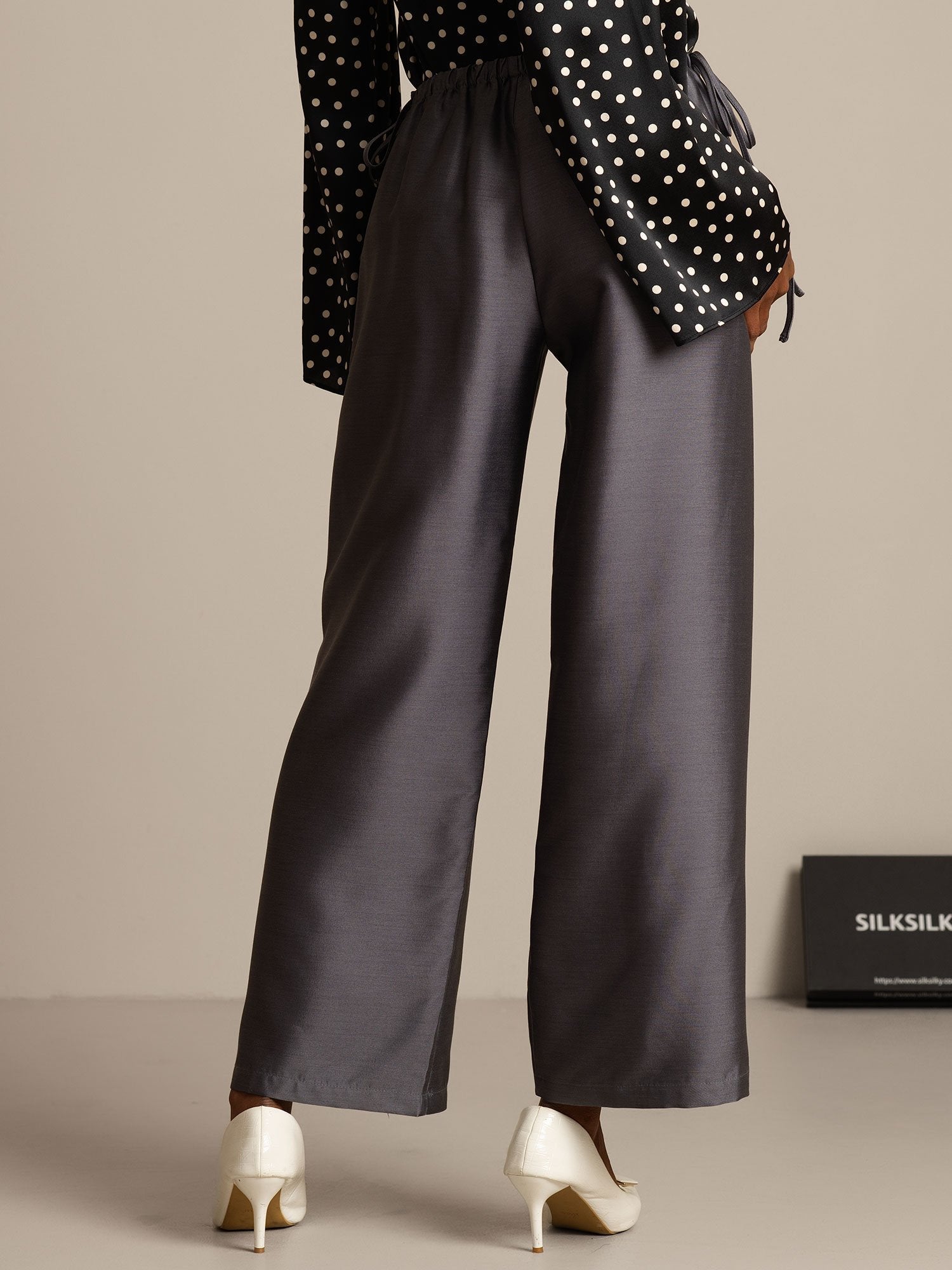 [Grå] SilkSilky-NO 32Momme Silk-Wool Blend Womens Pants 002,