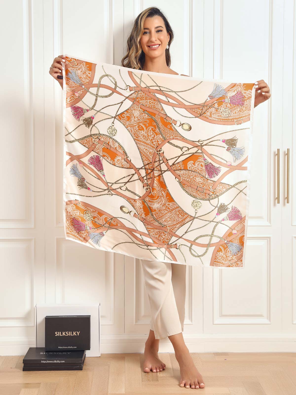 SilkSilky US Pure Silk Scarf Orange 002