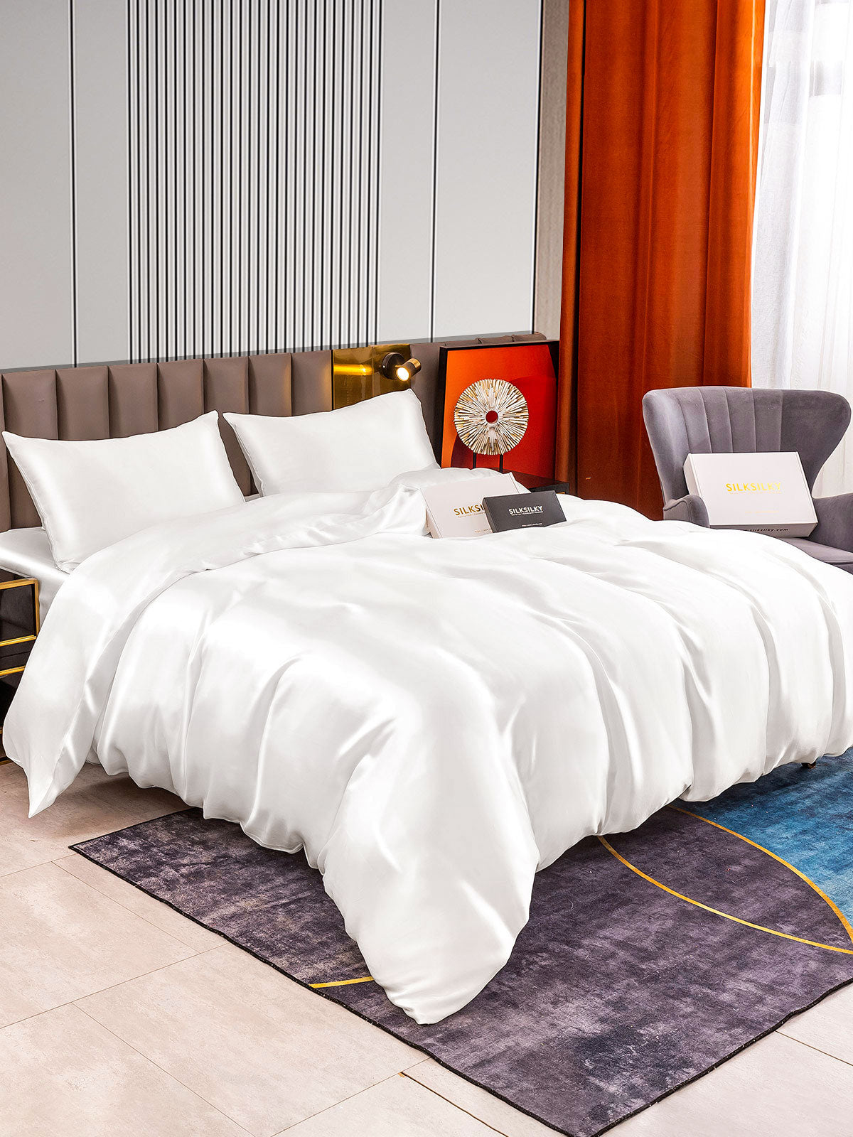 [Hvit] SilkSilky-NO 22Momme Bedding Set 002