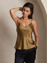 [Kaffe] SilkSilky-NO Spaghetti Strap V Neck Camisole Topp 001