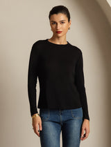 [Svart] SilkSilky-NO Long Sleeve Crew Neck T-skjorte for Kvinner 005