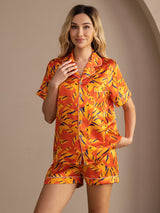 [Oransje Hund] SilkSilky-NO Short Sleeve Lapel Collar Pyjamas for Kvinner 004
